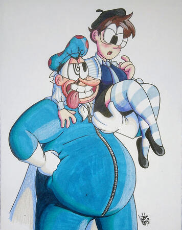 Fully colored Toon example A fully colored toon style example, with my character Dune, sat down on Pizzano's (from Sugary Spire) shoulder.